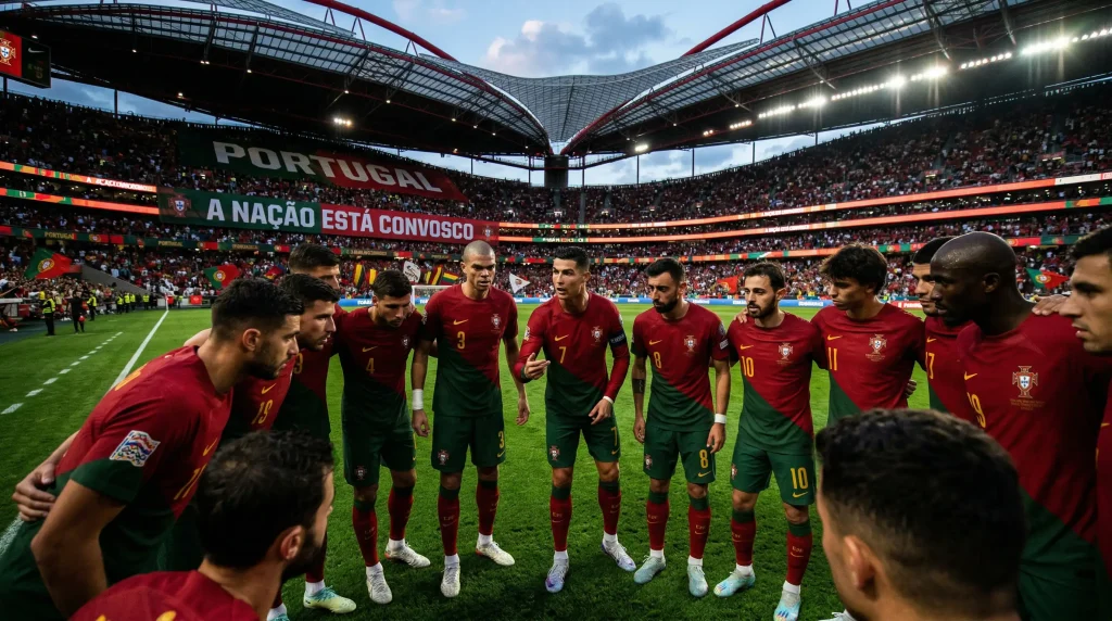 Portugal national team players in red home jerseys during World Cup 2026 preparation