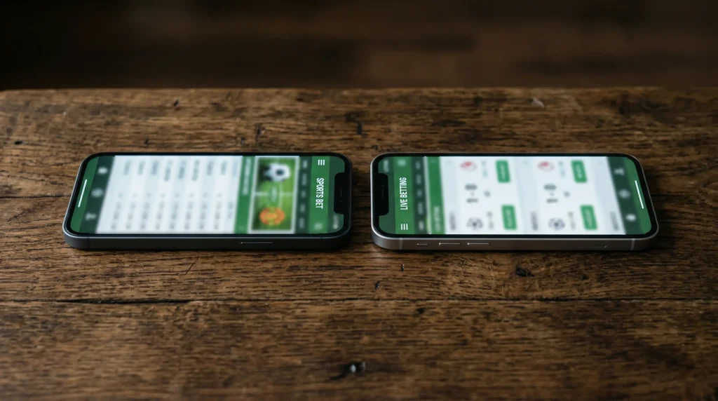 Side by side comparison of sportsbook mobile interfaces showing World Cup betting markets and live odds displays